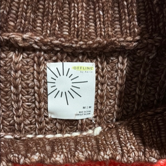 Aerie Brown and Red Striped Crew Neck Sweater - Picture 2 of 3